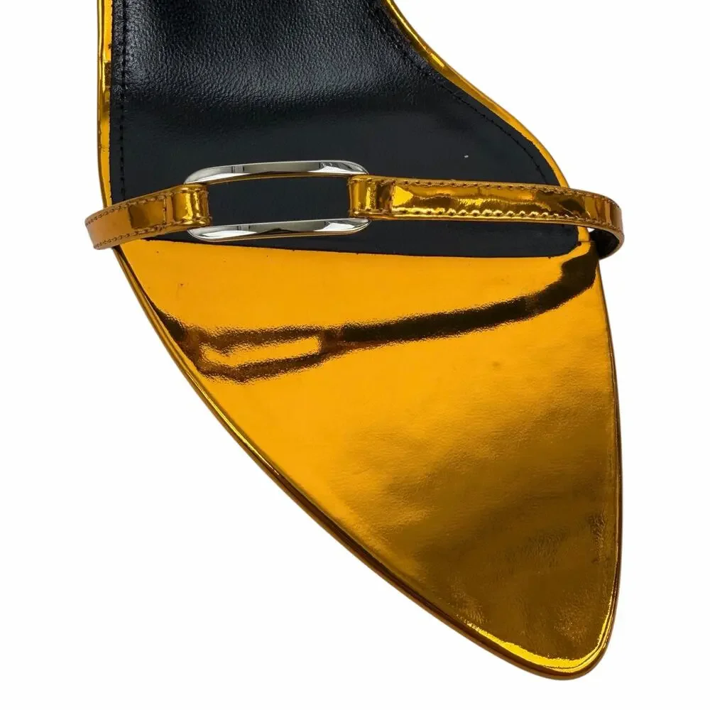 Saint Laurent Kitty 75 Ankle Strap Sandal Metallic Tangerine Size 40
